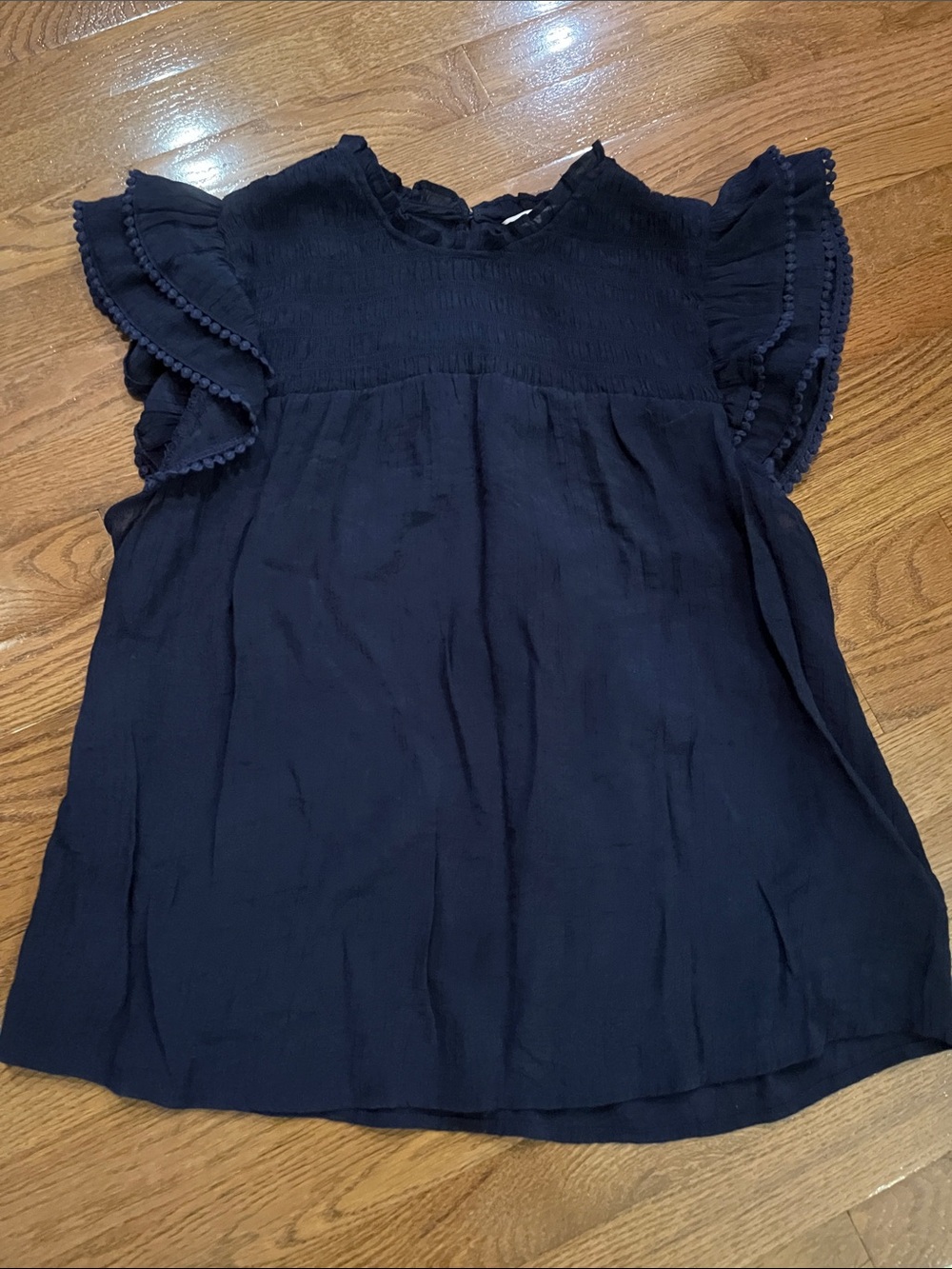 Nanette Lepore Navy Flutter Sleeve Shirt